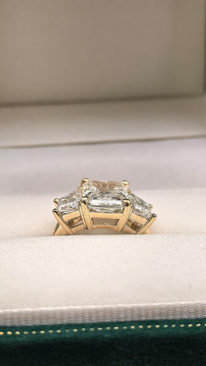 Genevieve - 3ct Radiant Lab Diamond Trilogy on 14k Gold Band