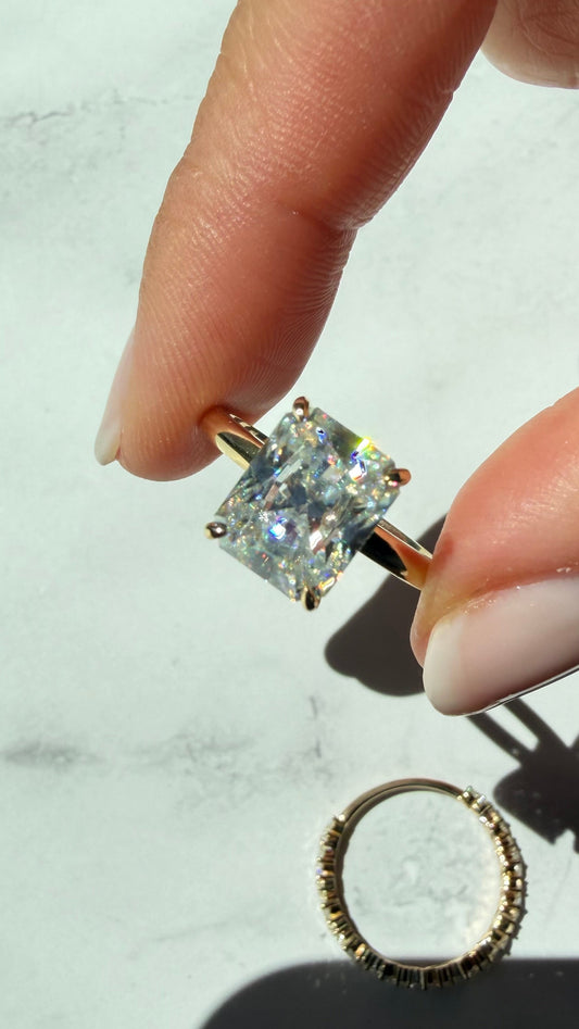 Grace Ring Set - 4ct Radiant Moissanite on 9k yellow gold