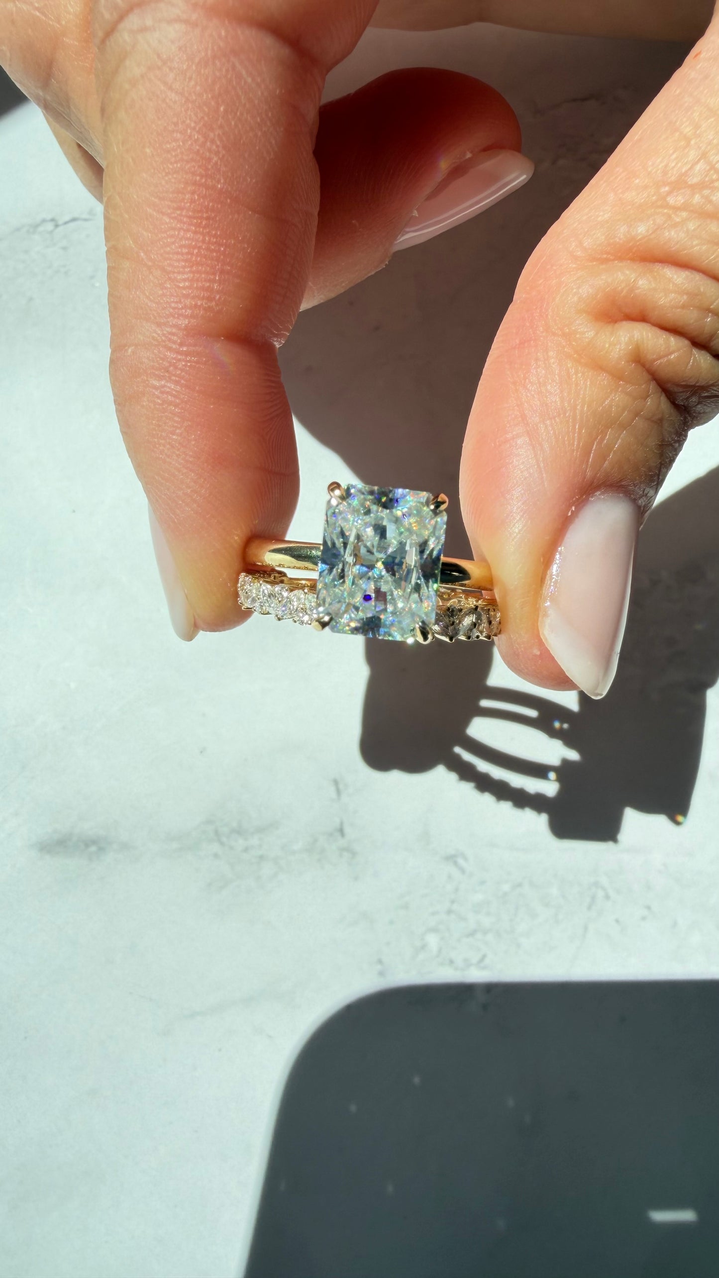 Grace Ring Set - 4ct Radiant Moissanite with matching band