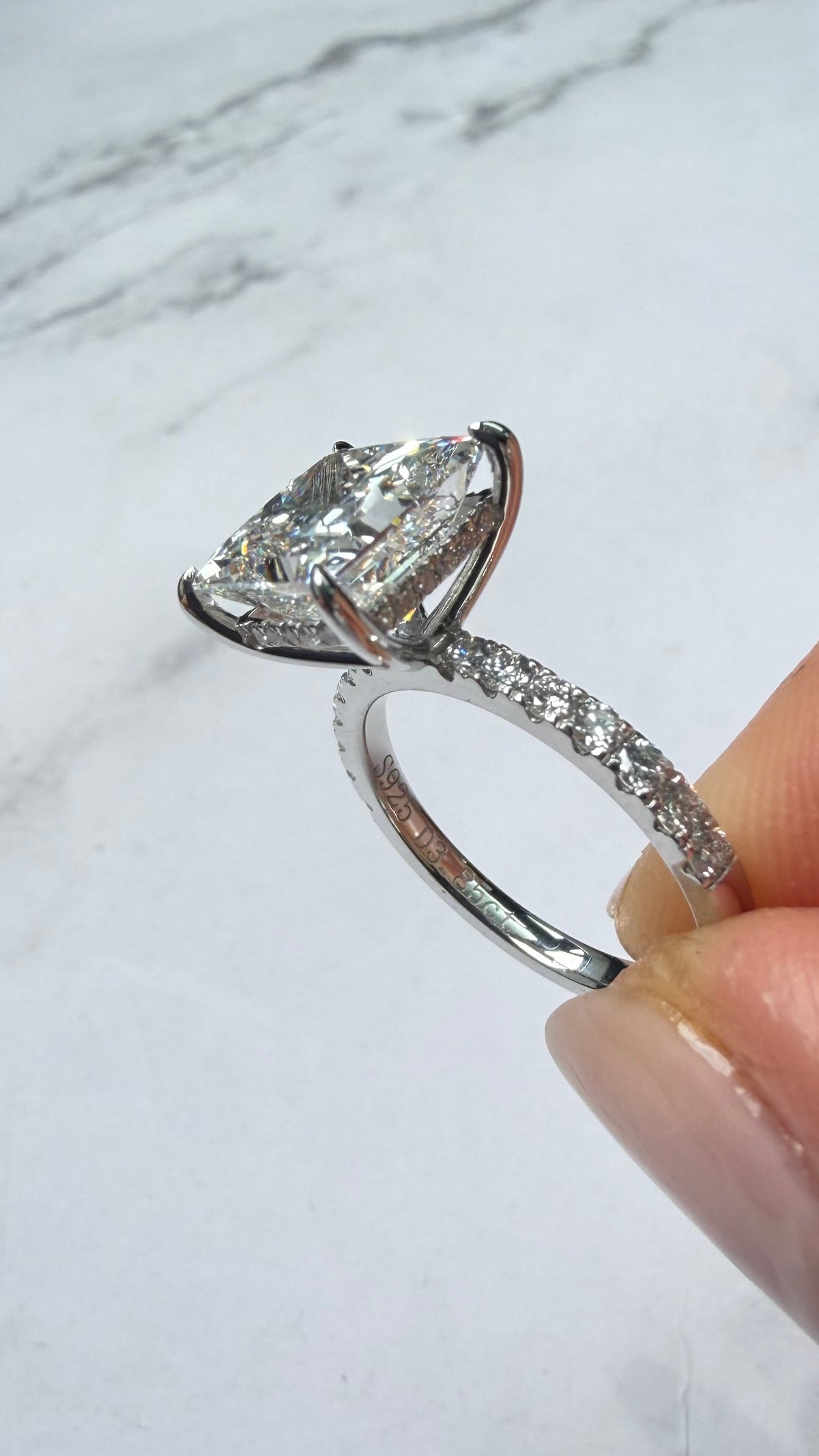 Serena - 3.8ct Princess Cut Lab Diamond on Sterling Silver Rhodium Plated Band