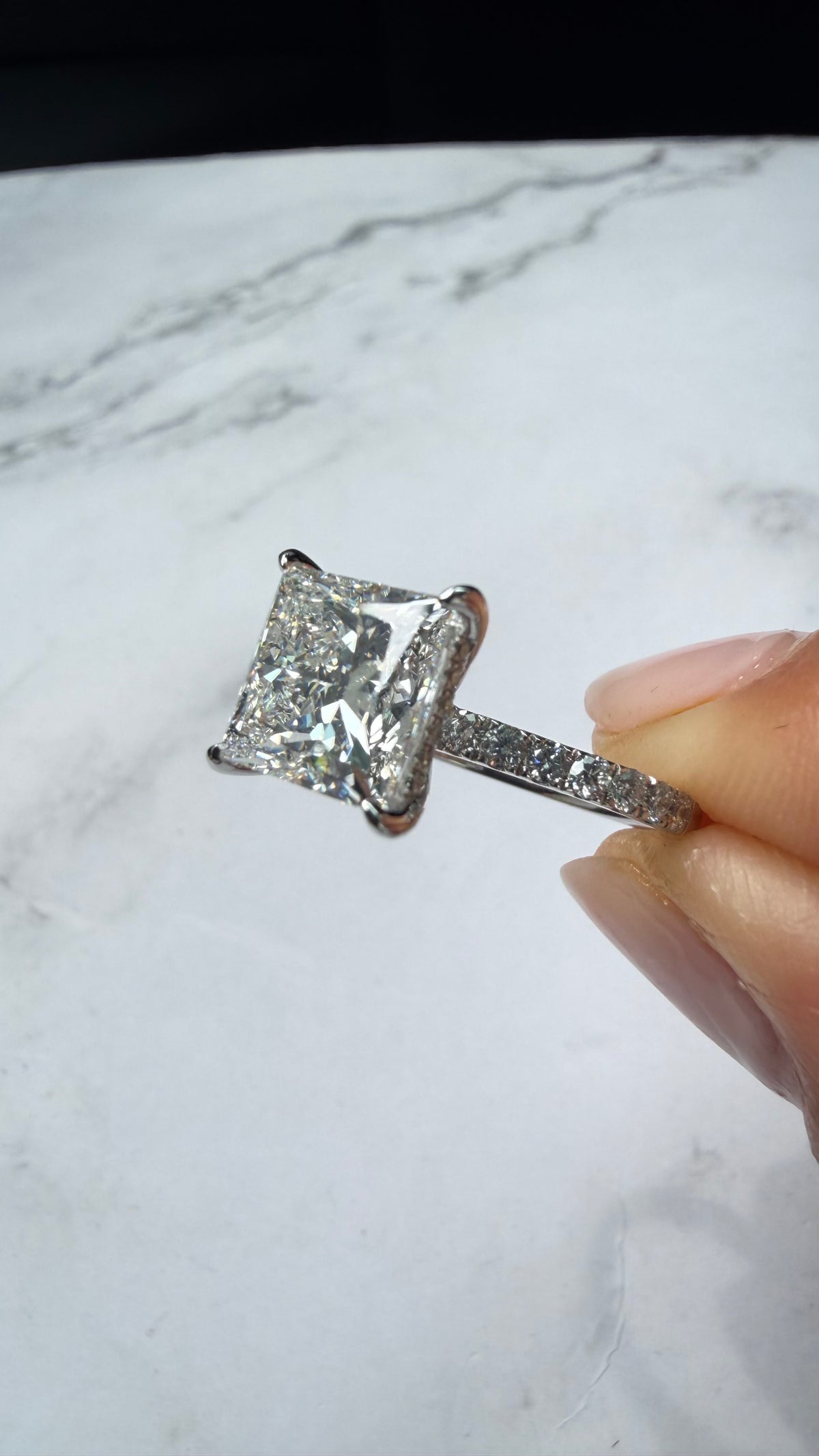 Serena - 3.8ct Princess Cut Lab Diamond on Sterling Silver Rhodium Plated Band