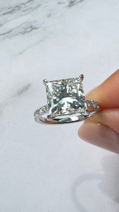 Serena - 3.8ct Princess Cut Lab Diamond on Sterling Silver Rhodium Plated Band