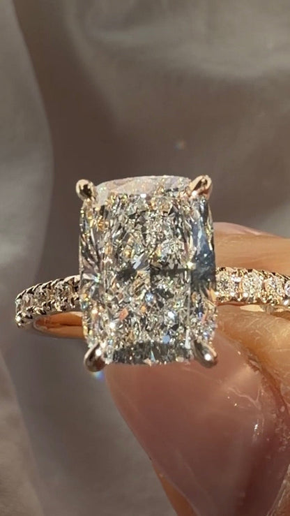 Kaia - 3ct Elongated Cushion Lab Diamond on 14k Gold Band
