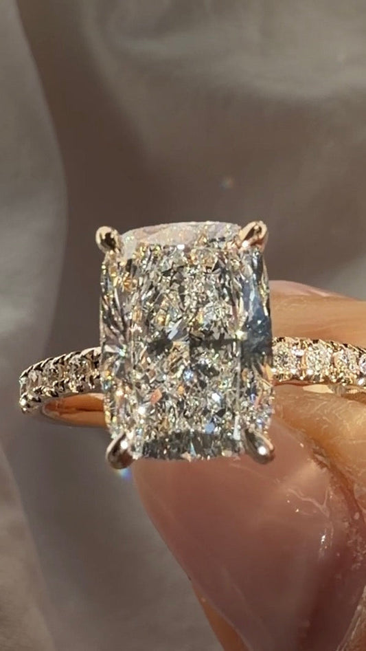 Kaia - 3ct Elongated Cushion Lab Diamond on 14k Gold Band