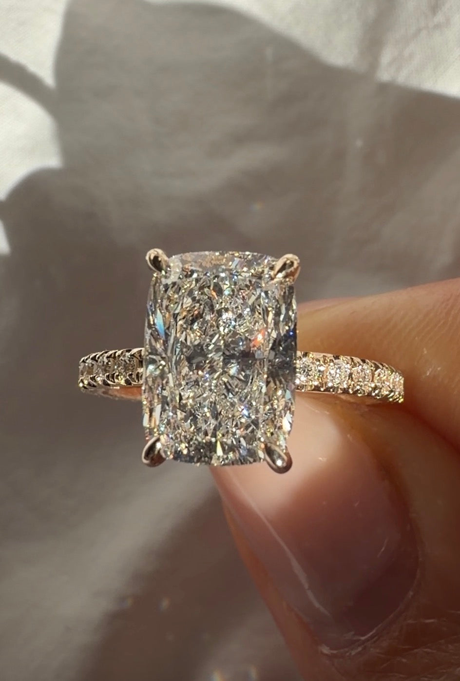 Kaia - 3ct Elongated Cushion Lab Diamond on 14k Gold Band