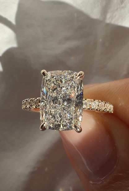 Kaia - 3ct Elongated Cushion Lab Diamond on 14k Gold Band