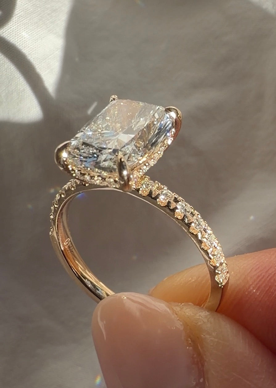 Kaia - 3ct Elongated Cushion Lab Diamond on 14k Gold Band
