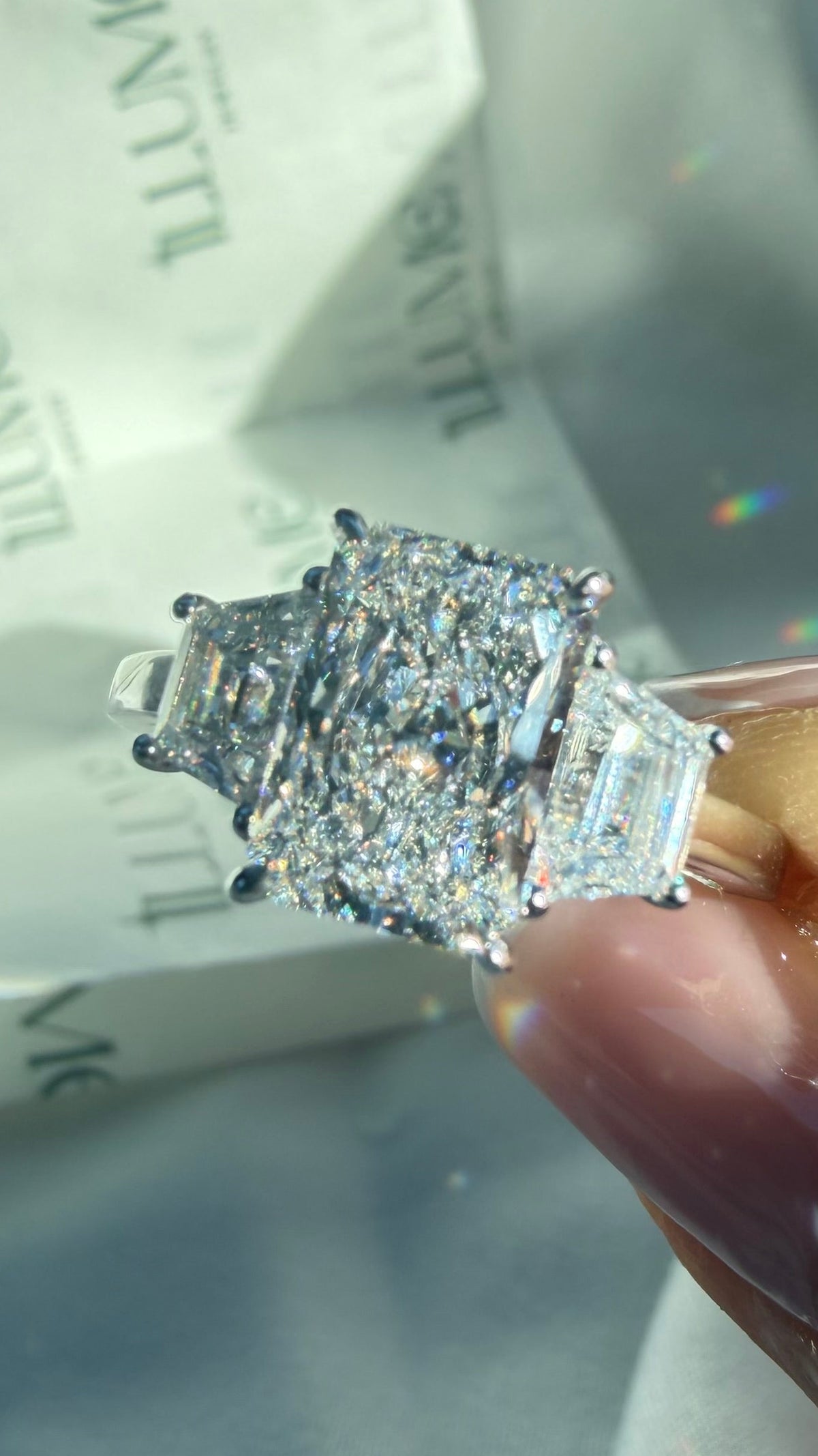 Genevieve - 3ct Radiant Lab Diamond Trilogy on 14k Gold Band