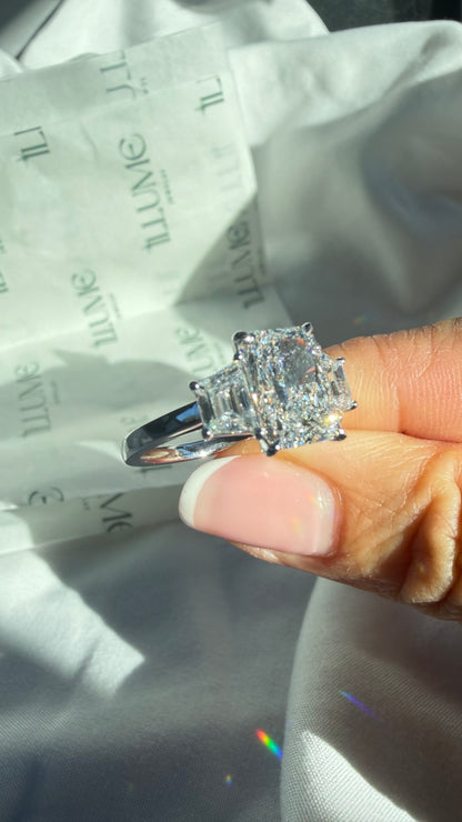 Genevieve - 3ct Radiant Lab Diamond Trilogy on 14k Gold Band