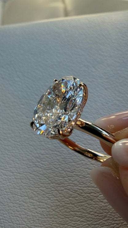 Amélie - 3ct Oval Lab Diamond on 14k Band with Hidden Halo and Petal Prongs