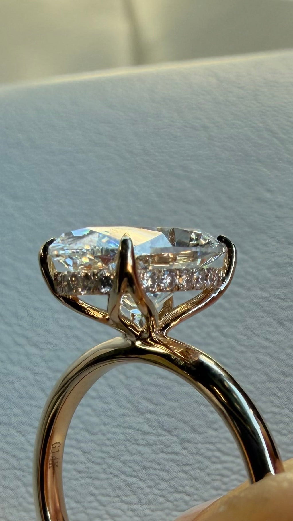 Amélie - 3ct Oval Lab Diamond on 14k Band with Hidden Halo and Petal Prongs