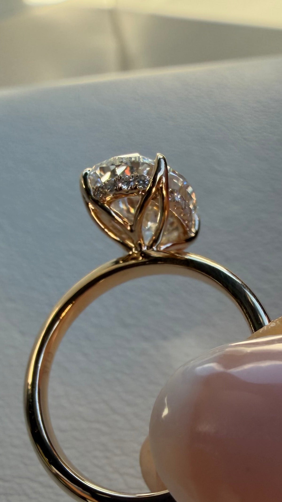 Amélie - 3ct Oval Lab Diamond on 14k Band with Hidden Halo and Petal Prongs