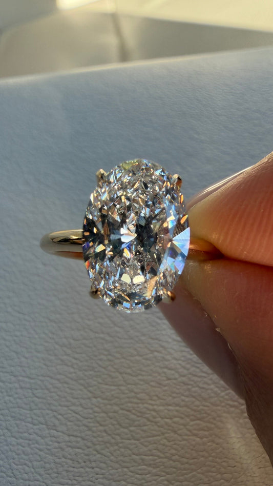 Amélie - 3ct Oval Lab Diamond on 14k Band with Hidden Halo and Petal Prongs