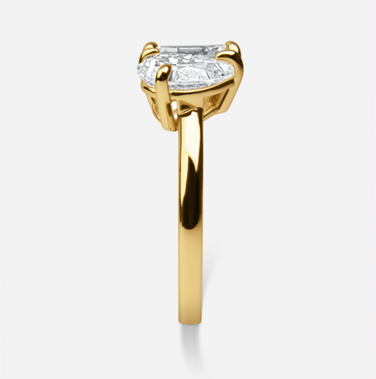 The Gemini Ring - 2Crt Emerald Cut & 1Crt Pear Cut Moissanite Diamond