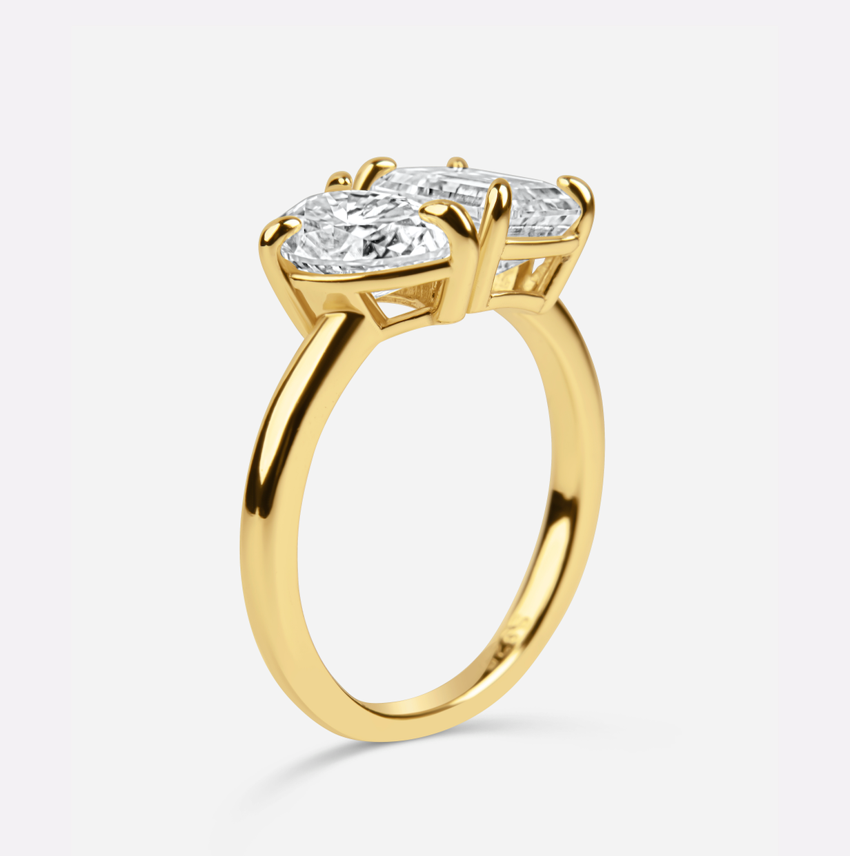 The Gemini Ring - 2Crt Emerald Cut & 1Crt Pear Cut Moissanite Diamond