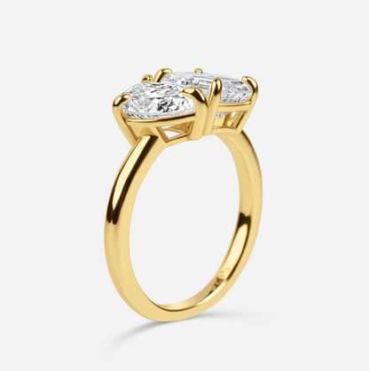The Gemini Ring - 2Crt Emerald Cut & 1Crt Pear Cut Moissanite Diamond