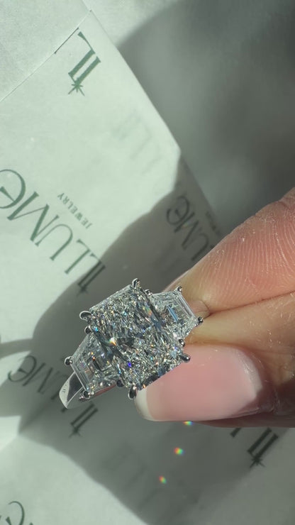 Genevieve - 3ct Radiant Lab Diamond Trilogy on 14k Gold Band