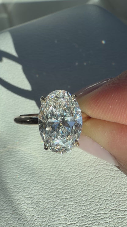 Amélie - 3ct Oval Lab Diamond on 14k Band with Hidden Halo and Petal Prongs